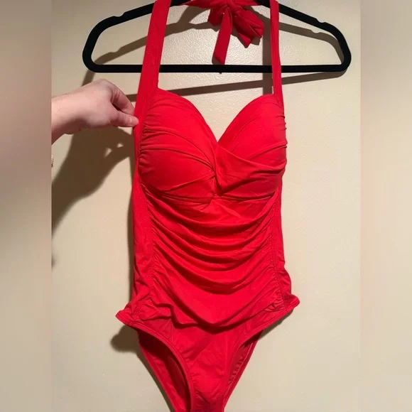 Liz Claiborne One Piece Swimsuit red halter women’s 12 - Picture 3 of 8